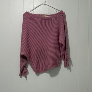 Gianni Bini pink crochet-style knit sweater.